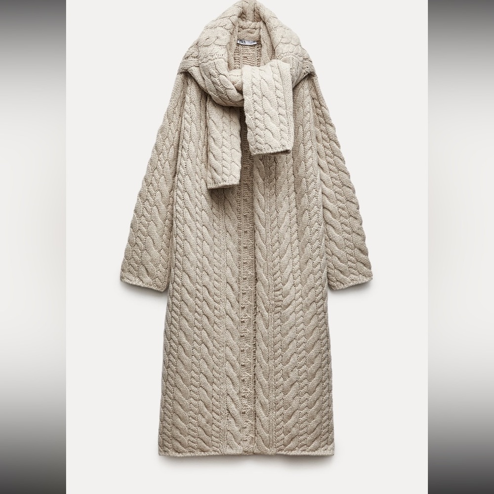 ZARA CABLE KNIT WOOL CARDIGAN/COAT